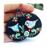 Birds Earrings Folk primiti..