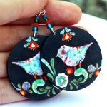 Birds Earrings Folk primiti..