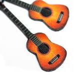 Guitar Earrings, Long dangle - decoupage earrings - brown orange - double faced 