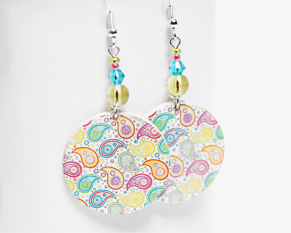 Paisley Earrings - Pastel palette - Medium size 3cm Ø - double faced