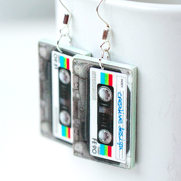 Retro cassette tape Earrings funky urban style decoupage jewelry