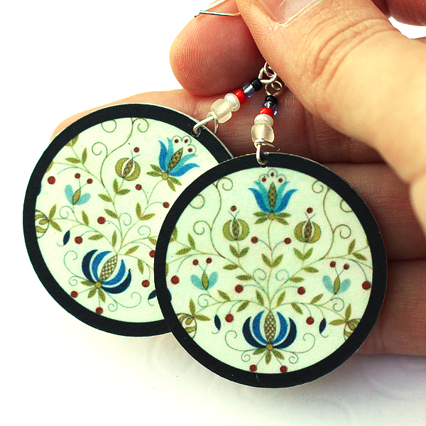Polish folk Earrings Floral motif from Kaszebe region - decoupage earrings - double faced