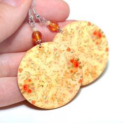 Japanese paper Delicate Flowers - decoupage - Peach, Tangerine - double faced