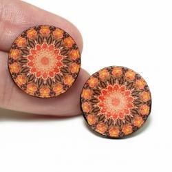 Old School Post Earrings Rosette Mandala , Tangerine Brown, Gift for her under 15